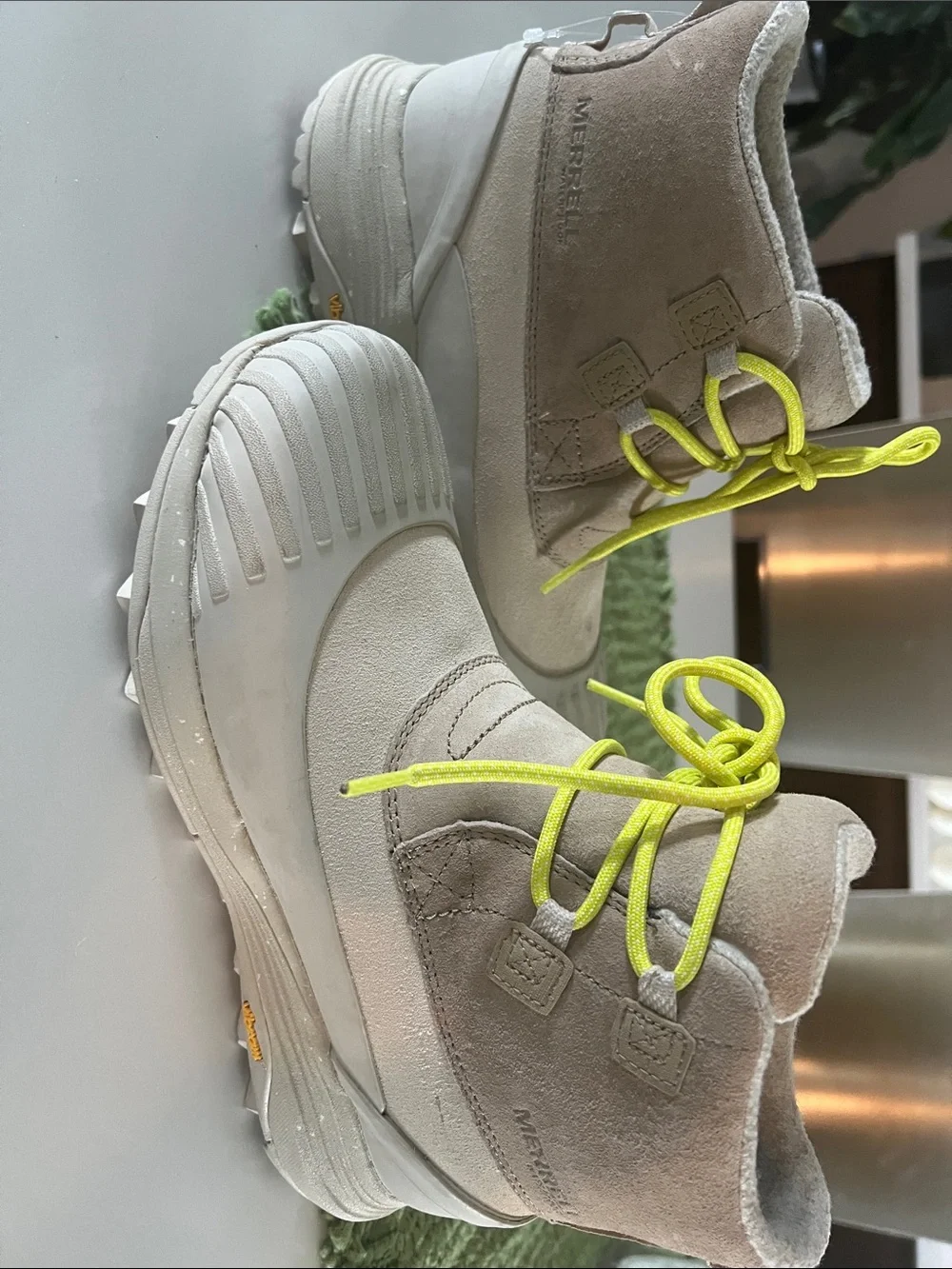 Merrell Beige Winter Boots with Neon Yellow Laces